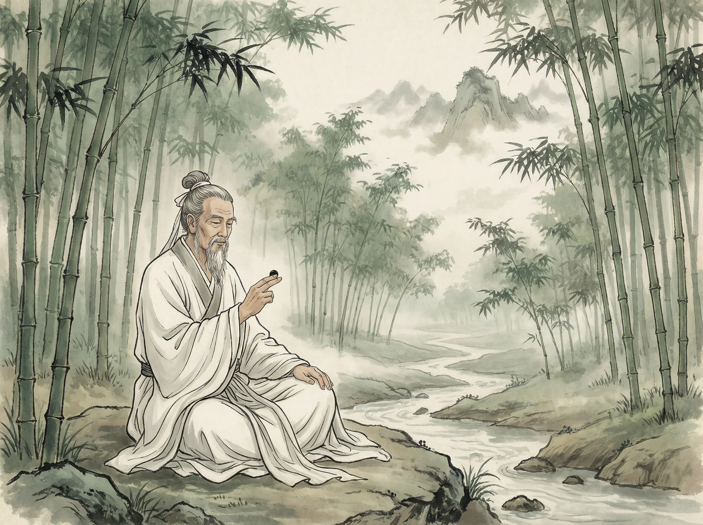 白衣隐士专注思考 开元棋牌 棋局